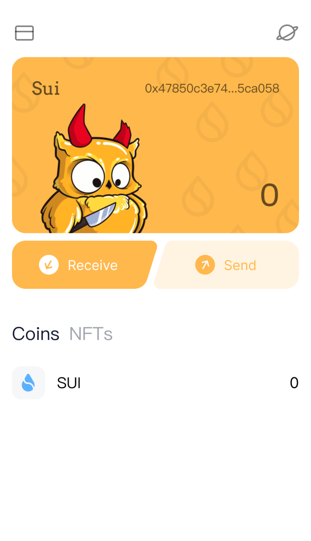 Mofa Wallet app showing a Sui account with coins and NFTs